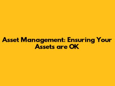 Asset Management: Ensuring Your Assets are OK
