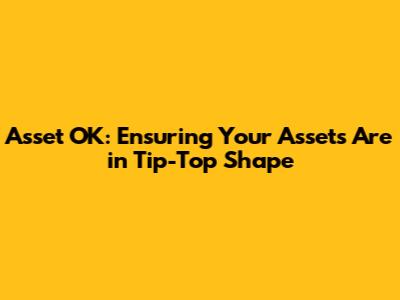 Asset OK: Ensuring Your Assets Are in Tip-Top Shape