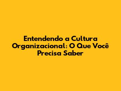 Entendendo a Cultura Organizacional: O Que Você Precisa Saber