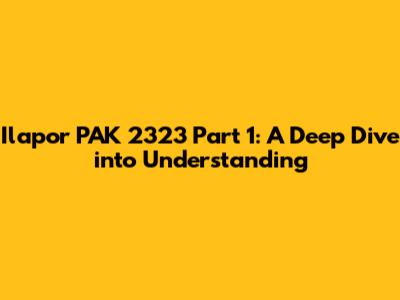 Ilapor PAK 2323 Part 1: A Deep Dive into Understanding