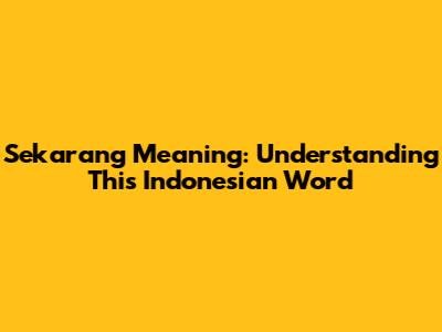 Sekarang Meaning: Understanding This Indonesian Word