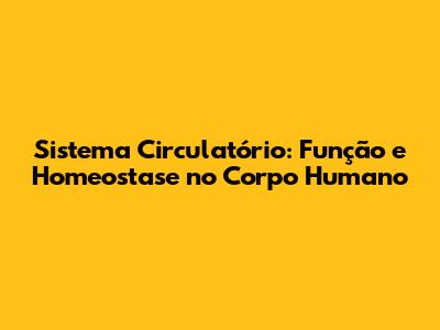 Sistema Circulatório: Função e Homeostase no Corpo Humano