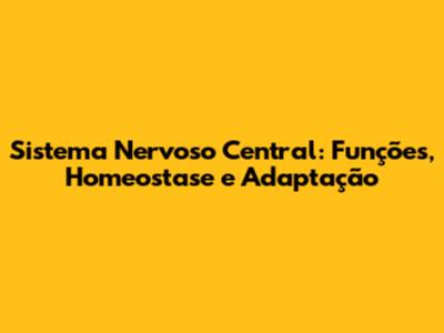Sistema Nervoso Central: Funções, Homeostase e Adaptação