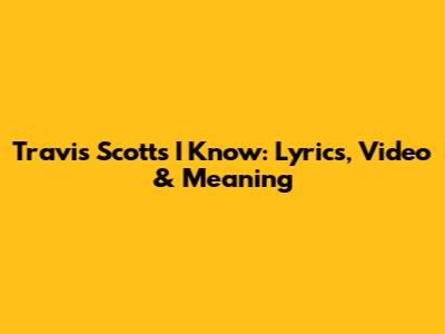 Travis Scott's 'I Know': Lyrics, Video & Meaning